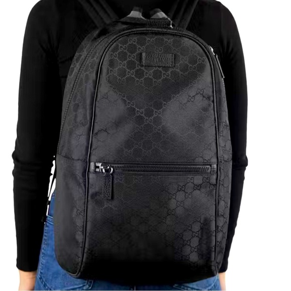 GUCCI GG Monogram Nylon & Leather Backpack in black - Picture 1 of 14